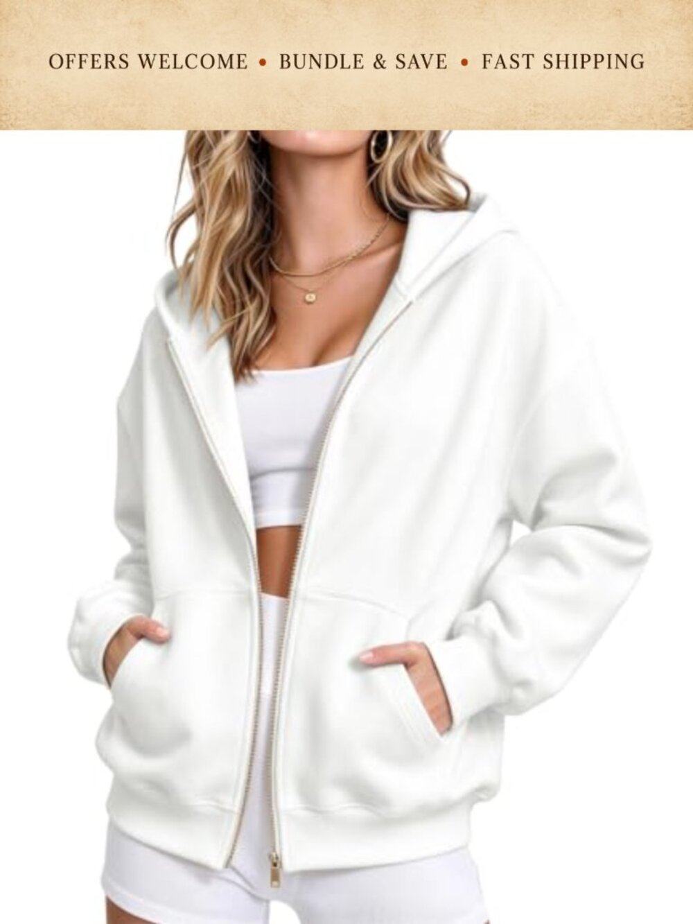 Women's Zip Up Cropped Hoodie Long Sleeve Oversized Y2K Drawstring Pockets